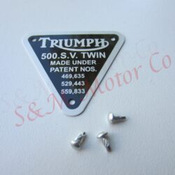TRIUMPH '500 SV TWIN' TIMING COVER PATENT PLATE BADGE ALLOY