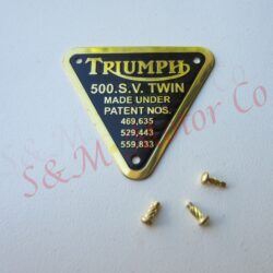 TRIUMPH ‘500 SV TWIN’ TIMING COVER PATENT PLATE BADGE BRASS
