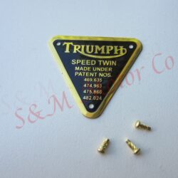 TRIUMPH ‘SPEED TWIN’ TIMING COVER PATENT PLATE BADGE BRASS