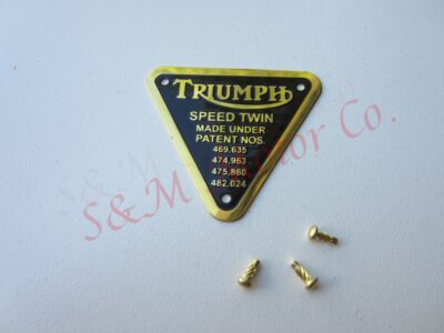 TRIUMPH ‘SPEED TWIN’ TIMING COVER PATENT PLATE BADGE BRASS