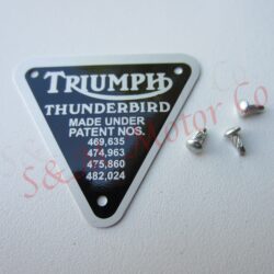 TRIUMPH ''THUNDERBRIRD' TIMING COVER PATENT PLATE BADGE ALLOY