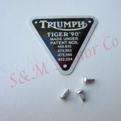TRIUMPH 'TIGER 90' TIMING COVER PATENT PLATE BADGE ALLOY