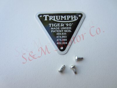 TRIUMPH 'TIGER 90' TIMING COVER PATENT PLATE BADGE ALLOY